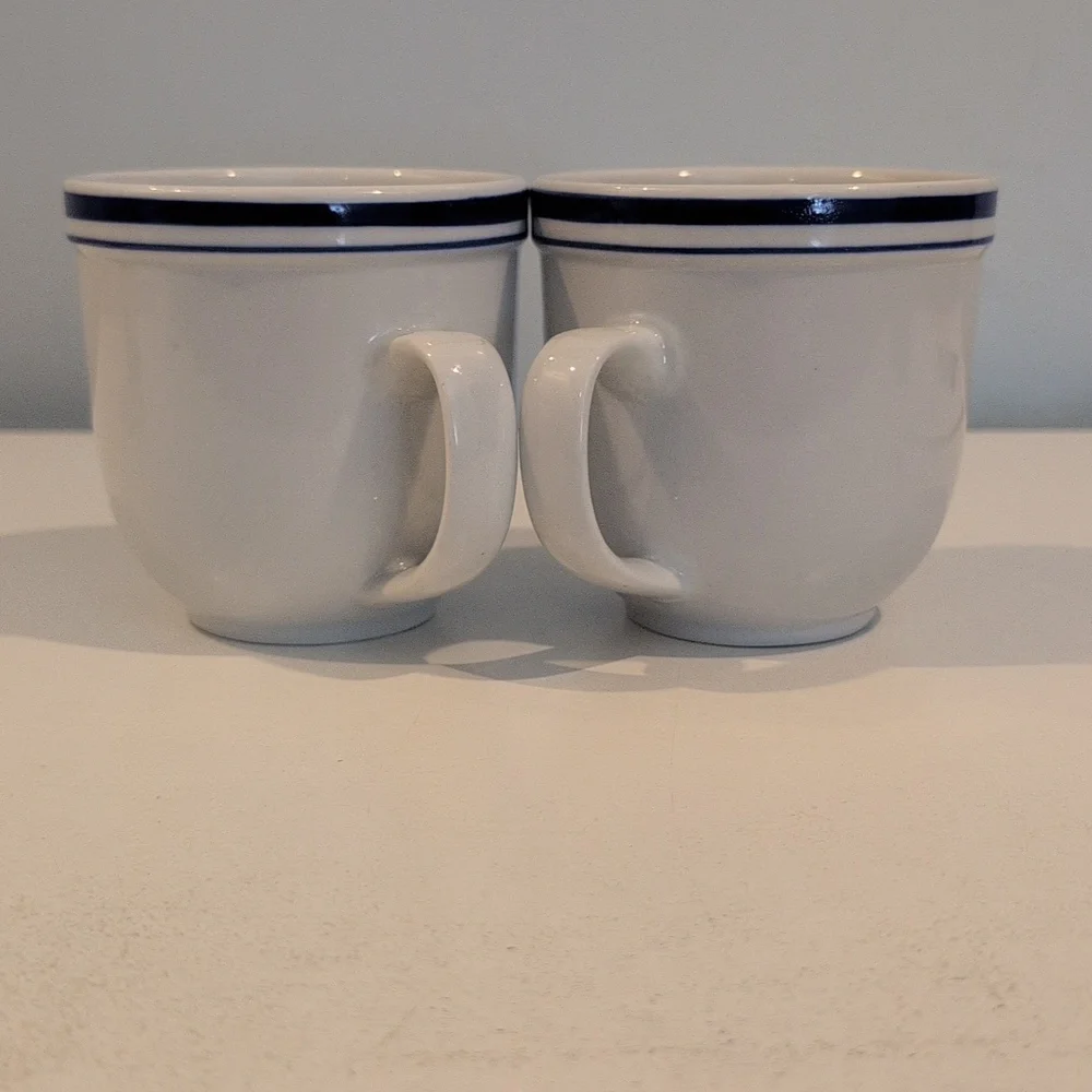 Pottery Barn Ceramic 12 Ounce Club Blue Coffee Mug Set.
